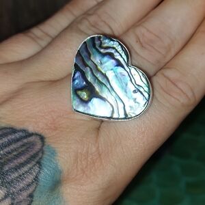 Beautiful Abalone Shell Heart Ring Adjustable